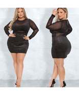 Women Plus Size Long Sleeve Glitter Mesh See Through Bodycon Party Club ... - £23.10 GBP