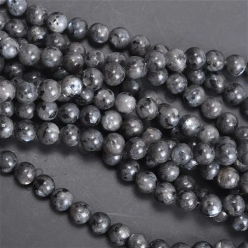 Natural Round Black Larvikite Labradorite  Loose Beads 4/6/8/10 Mm for Jewelry - £6.33 GBP