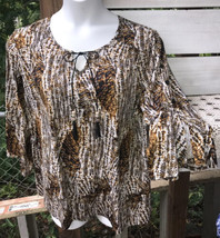 CATO Women&#39;s Sz. 18/20 (2X) Top Stretch Brown Feathers Boho Tie Flutter ... - $24.47