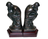Bey Berk Cast Metal Thinker Bookends With Bronzed Finish On Wood Base - $112.95