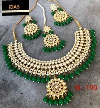Indian Meena Kundan Gold Plated Set Green Choker Necklace Earrings Tikka Jewelry - £36.44 GBP