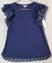 Maison Jules Blouse Top Womens Size 2XS Navy Knit Cotton Sleeveless Round Neck - £11.98 GBP