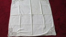 &quot;&quot;LUNCHEON TABLECLOTH - IVORY WITH CROCHETED CORNERS&quot;&quot; - VINTAGE - £7.00 GBP