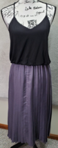 LOFT Sheath Dress Women Small Black Purple Pleated Rayon Spaghetti Straps V Neck - £18.07 GBP