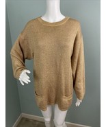 Karen Scott Gold Metallic Crew Neck Sweater w/ Pockets Sz Large - €12,68 EUR