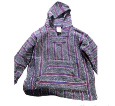 Frank&#39;s Textiles Hooded Pullover Poncho Small Gray/Wh/Red Baja Surfer/Skater EUC - £16.95 GBP