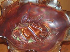 Carnival Glass Bowl 13&quot;x10&quot; Dugan-Diamond Peach/Apple &amp; Pear Marigold Ir... - €38,82 EUR
