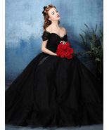 Beautiful Simple Ball Gown Off The Shoulder Sweetheart Black Tulle Prom Dress - £235.76 GBP - £251.75 GBP