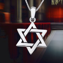 Star Of David Real 925 Sterling Silver 18&quot; Chain Necklace Jewish Token Pendant C - £105.67 GBP