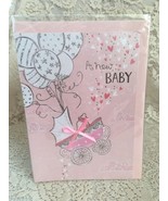 A New Baby Greeting Card Pink Ballons Baby Stroller Hearts White New - £3.20 GBP
