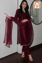 Title:* Maroon Plain Suit Set Daily Wear - Organza Embroidered Top Botto... - $45.00