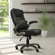 Medium Back Executive Office Chair with Flip-up Arms, Black - £149.89 GBP