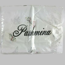 Pashmina White Cashmere Silk Blend Scarf Shawl Wrap Embroidered Fringe 7... - $65.21