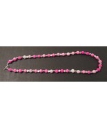 Beaded necklace, pink and silver, silver toggle clasp, 26.5 inches long - £18.11 GBP