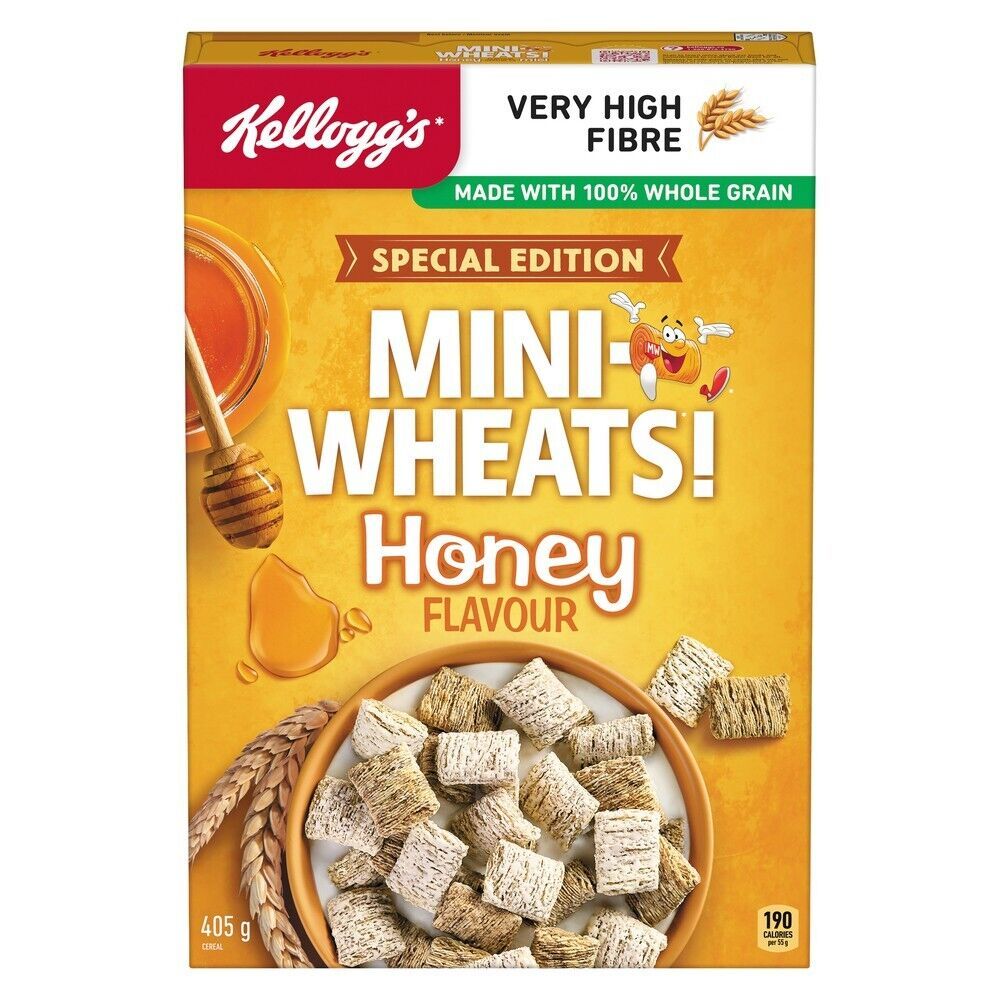 2 X Kellogg's Mini-Wheats Honey Flavor Cereal 405g Each Box - Special Edition - - $30.00