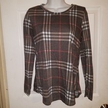 Womens 12PM by Mon Ami Pullover LS Scoop Neck Plaid Top Blouse Size Small - £7.30 GBP