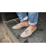 Men Beige Color Tassel Loafer Slip Ons Suede Leather Casual Wear Handmad... - $2,607.55 MXN
