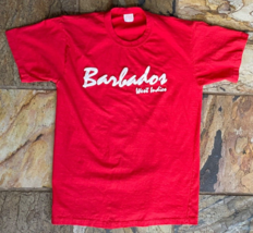 Vtg Barbados West Indies T Shirt-Single Stitch-Red-Puffy Graphic Tee-L - $32.73