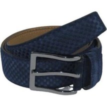 Men Genuine Basket weave Suede Soft Leather Belt PIERO ROSSI Turkey # 1002 Navy image 2