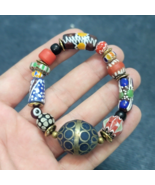 Vintage African Venetian Style Glass with Afghani Big Brass Beads Bracel... - $490.37 MXN