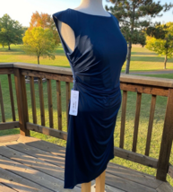 Azazie Dayton MBD Ruched Dress Sleeveless Navy Blue Custom 225983 - $234.67 MXN