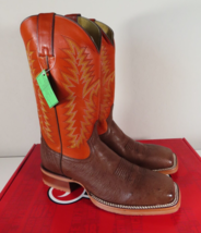 Justin Boots McLane Smooth Ostrich Square Toe Cowboy Mens Orange Brown Size 9.5D - £220.74 GBP