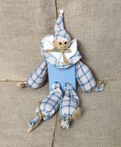 Vintage Weighted Wood Block And Fabric Clown Doll Rustic Primitive Cottagecore - £22.21 GBP