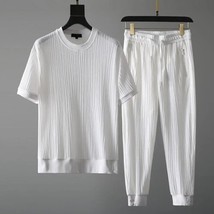 Men&#39;s Classic Summer Outfit: Pocket O-Neck Shirt + Stretchy Trousers for Office - £17.73 GBP+