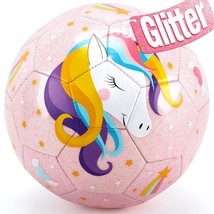 Size 3 Soccer Ball For Kids - Glitter Unicorns Gifts For Girls With Pump Mesh Ba - £27.40 GBP