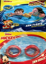 Disney Junior Mickey and the Roadster - 5.8&quot; Arm Floats + Swim Goggles Set of 2 - £11.86 GBP