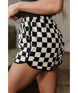 Black Checkered Drawstring Elastic Waist Casual Shorts - $222.99 MXN