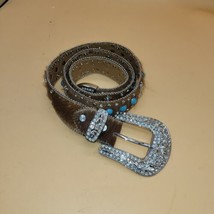 WB Atlas Rhinestone Cross Cowhide? Studded Western Bling Belt Size 41&quot; Womens - £18.50 GBP