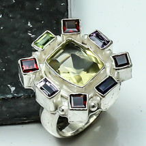 Gorgeous Citrine Garnet Stunning ArtDeco Mucha Art Bohemian Silver Ring Size 8 - £39.95 GBP