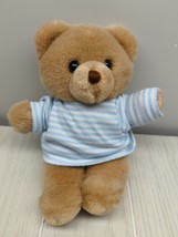 Douglas Little Cuddlers small teddy bear tan brown plush blue white stri... - £11.86 GBP