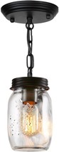 Farmhouse Flush Mount Ceiling Light Fixture Modern Black Glass Kitchen Mason Jar - £41.79 GBP