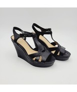 GIANNI BINI Women Sz 9 Black Strappy Open Toe Wedge Platform High Heel S... - £22.46 GBP