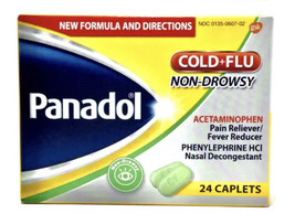 Panadol Cold and Flu Non-Drowsy 24 Caplets Acetaminophen Cold+Flu - £14.11 GBP