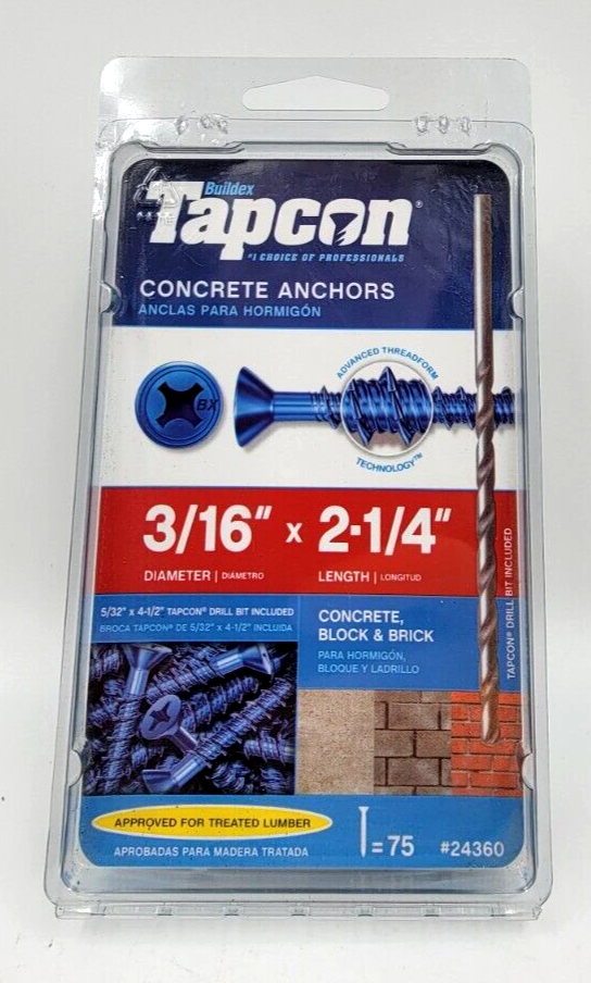 Primary image for TAPCON Concrete Anchors 3/16" X 2 1/4" - Brick Screw - Phillips Head - 75 Count
