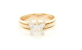 14k Two Tone Gold Butterfly Ring With Cz - £182.69 GBP