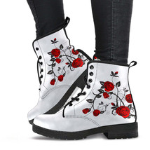 Combat Boots - Rose Art | Boho Shoes, Handmade Lace Up Boots, Vegan Leat... - £70.74 GBP