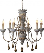 Chandelier Gold Accents Blue Wood Carved - £785.84 GBP