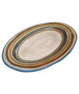 LOS COLORES by Tabletops Unlimited Oval Plater 16&quot; Cream Multicolor Bands - £27.65 GBP
