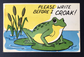 Please Write Before I Croak, Cute Frog Lily Pad &amp; Bullrushes, Vintage Po... - £4.00 GBP