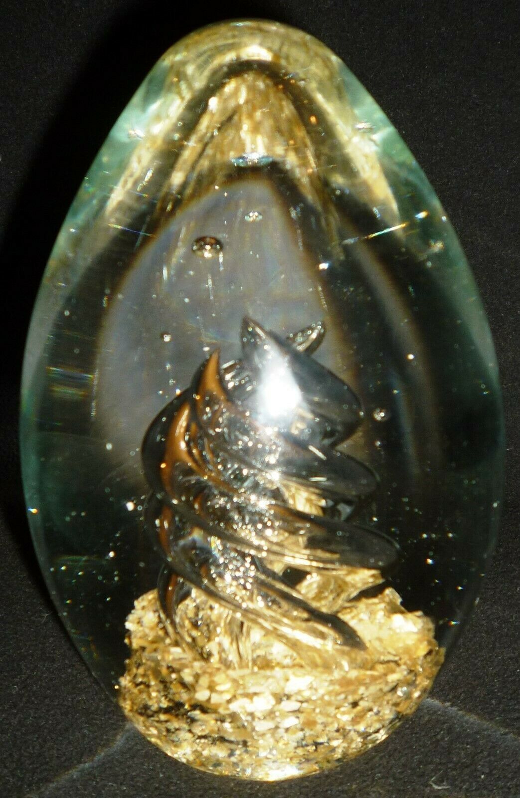 ART GLASS PAPERWEIGHT GOLD GLITTER SWIRL DYNASTY GALLERY HEIRLOOM COLLEC... - $22.00