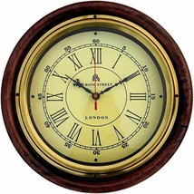 Nautical Vintage Handmade Brass Wall Clock Maritime Wooden Round 12&#39;&#39; Wa... - £92.07 GBP