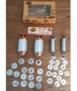 4 Cookie Presses, 2 Mirro, 2 unknown w/ Instructions Copper 13 disks 3 t... - $77.39