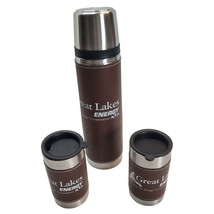 Great Lakes Energy Thermos &amp; Two Insulated Small Travel Mugs Set In Carry Case - £21.49 GBP