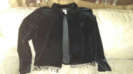 Heavenly Women L Sweater Fringe Beaded 1 Button Black Polyester Spandex ... - £14.69 GBP