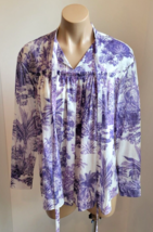 ROCHAS Purple and White Scenic Cotton Blouse with Ties at Collar - Size 40 - $229.99