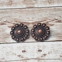 Vintage Clip On Earrings Bronze Tone Metal Flower - £10.19 GBP